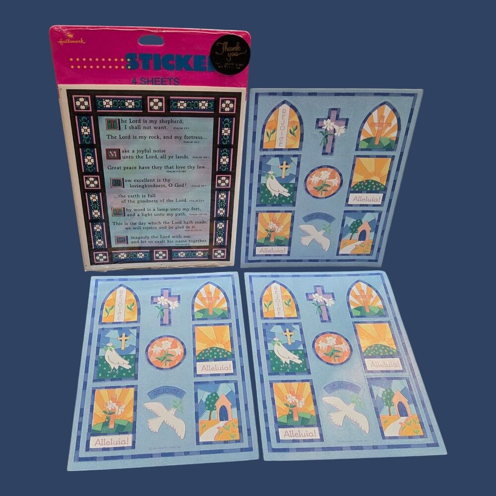 1990 Rare Hallmark Religious Christian Stickers Psalm Scriptures & Easter Cross
